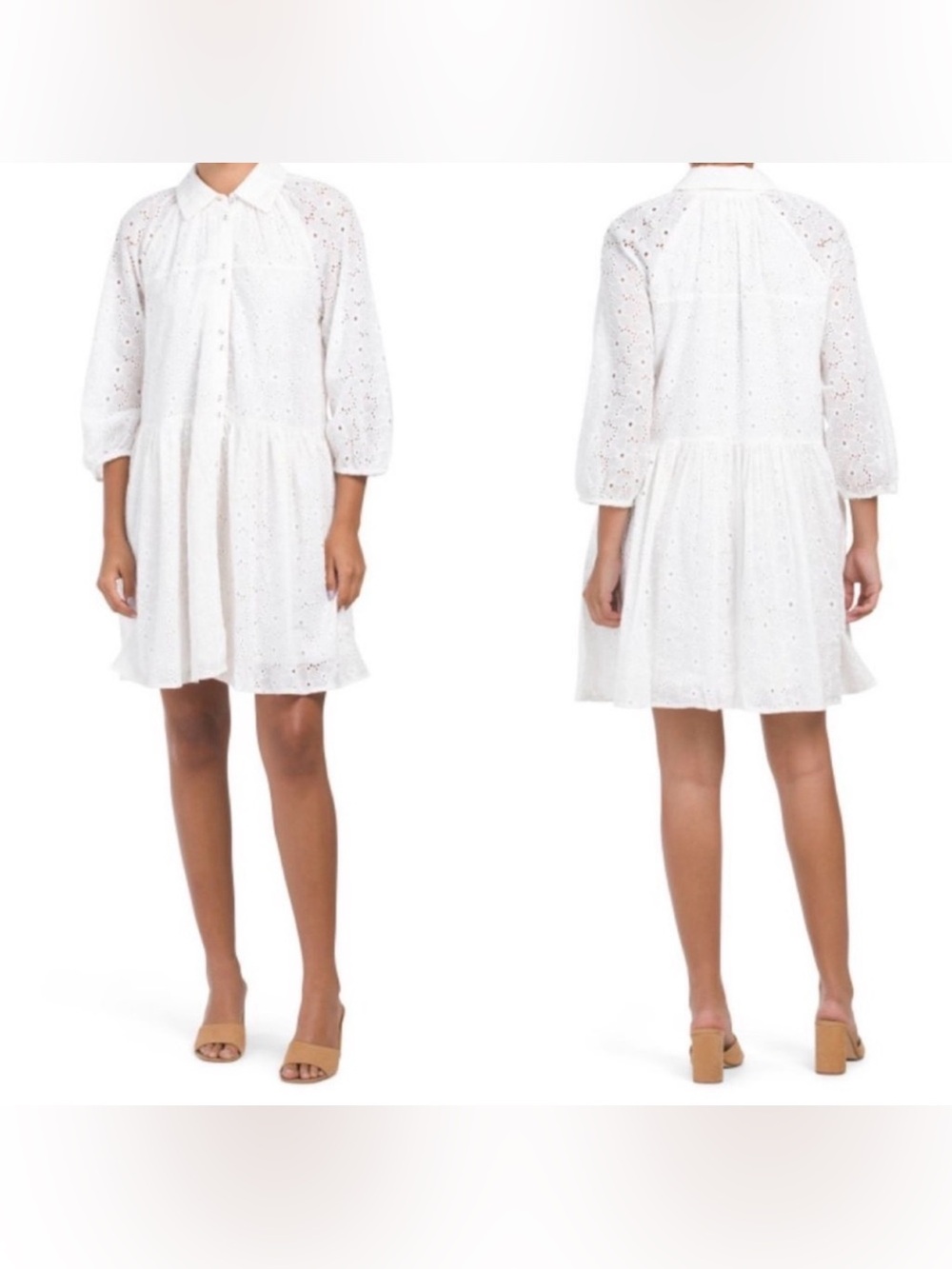 NWT Cupio White Long Sleeve 100% Cotton Eyelet Dress - Medium
